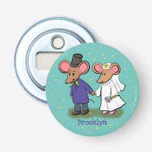 Cute mouse-paar cartoon illustratie button flesopener