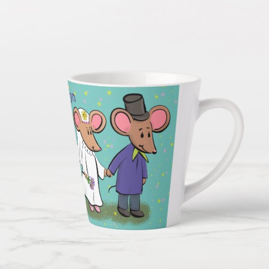 Cute mouse-paar cartoon illustratie latte mok (Rechts)