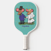 Cute mouse-paar cartoon illustratie pickleball paddle (Achterkant)