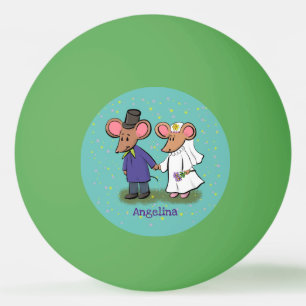 Cute mouse-paar cartoon illustratie pingpongballen
