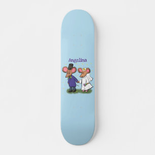 Cute mouse-paar cartoon illustratie skateboard
