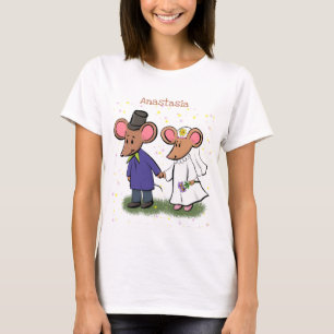 Cute mouse-paar cartoon illustratie t-shirt