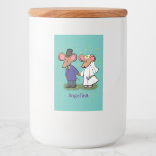Cute mouse-paar cartoon illustratie voedselcontainer etiket