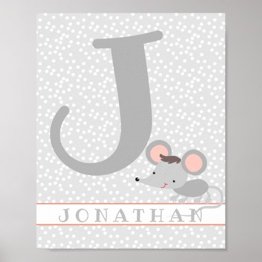 Cute Mouse & Polkadots Personalized Boy Nursery Poster (Voorkant)