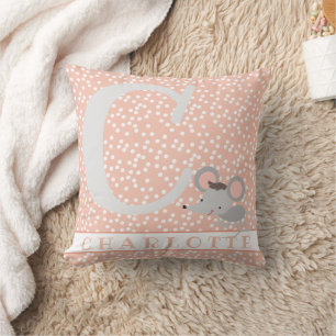 Cute Mouse & Polkadots Personalized Girl Nursery Kussen