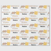 Cute Mouse Rodent Eating Cheese Birthday Cadeaupapier (Vlak)