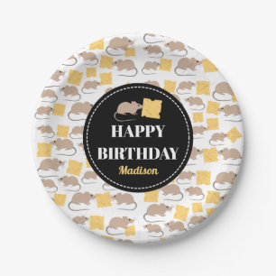 Cute Mouse Rodent Eating Cheese Birthday Papieren Bordje