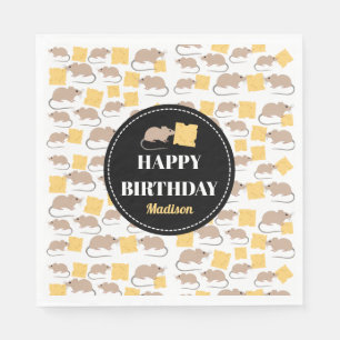 Cute Mouse Rodent Eating Cheese Birthday Servet