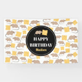 Cute Mouse Rodent Eating Cheese Birthday Spandoek (Horizontaal)