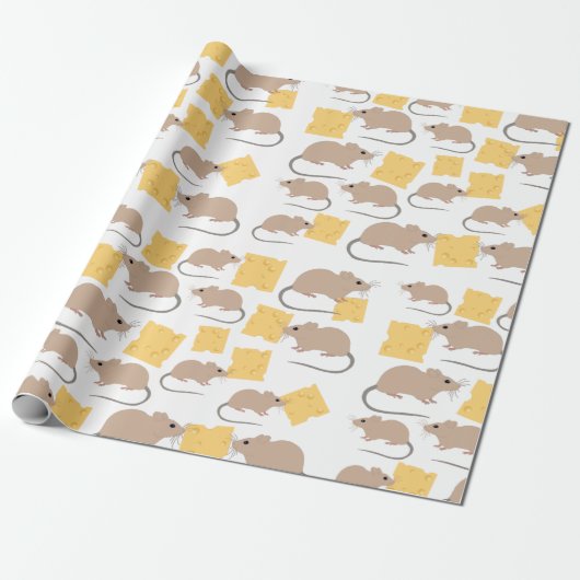 Cute Mouse Rodent Eating Cheese Pattern Cadeaupapier (Uitgerold)