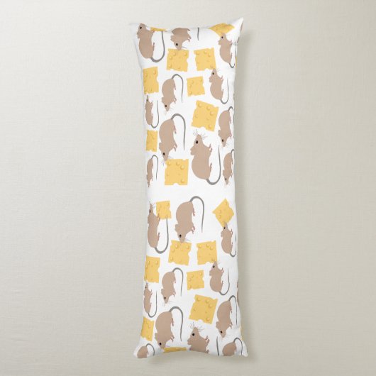 Cute Mouse Rodent Eating Cheese Pattern Lichaamskussen (Achterkant (Verticaal))