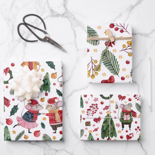 Cute Mouse Thed Kerstmis Pattern Inpakpapier Vel (Voorkant)