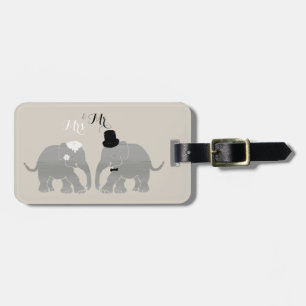 Cute Mr. en mevrouw Bride en Groom Elephants Bagagelabel