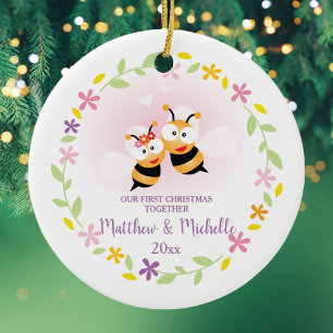 Cute Mr en Mrs Honey Bee First Kerstkeepslag Keramisch Ornament