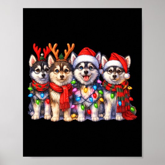 Cute Msky Christmas Dogs With Lights Long Sleeve  Poster (Voorkant)