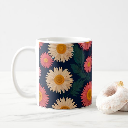 Cute Mug avec Motif de marguerite sur un bleu prof (Avec donut)
