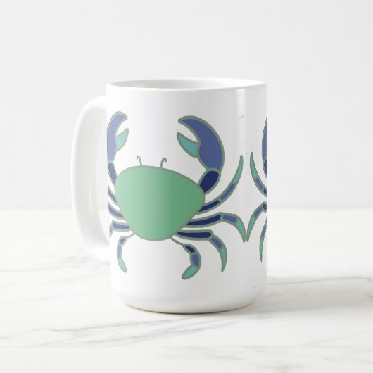 Cute mug with blue and green crab design (Devant gauche)