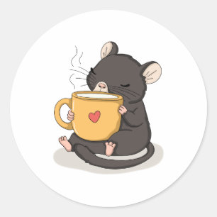 Cute Muis met een Koffiemok Kawaii Dier Sticker