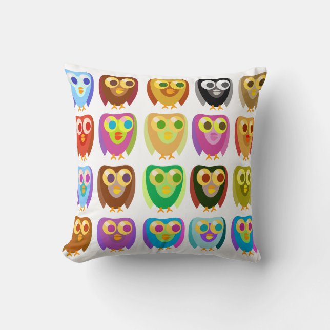 Cute Multicolor Cartoon Character Owl Pattern Kussen (Voorkant)