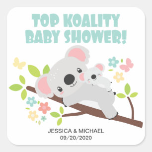 Cute Mum en Baby Top Koality Koala Baby shower Vierkante Sticker