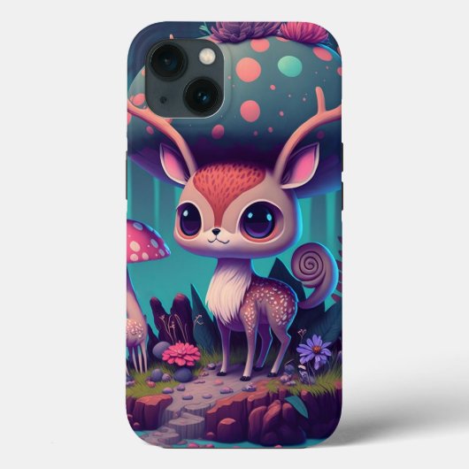 Cute Mushroom Deer Fantasy Hoesje-Mate iPhone Case (Achterkant)