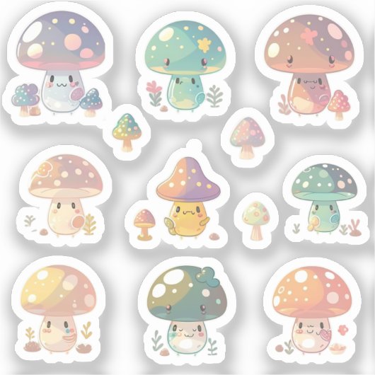 Cute Mushroom Holographic Pack Sticker (Voorkant)