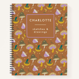 Cute Mushroom Pattern Autumn Gold Personalized Notitieboek