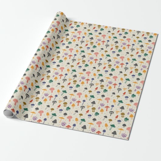 Cute Mushroom Pattern Modern Trendy Style Cadeaupapier (Uitgerold)