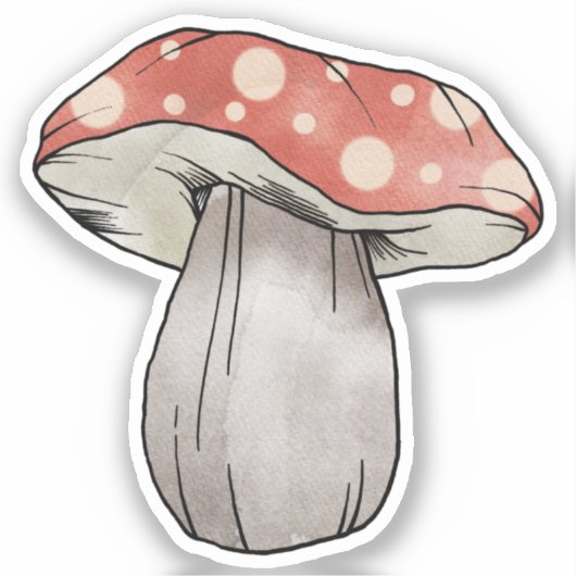 Cute Mushroom Waterverf Illustratie Red Sticker (Voorkant)