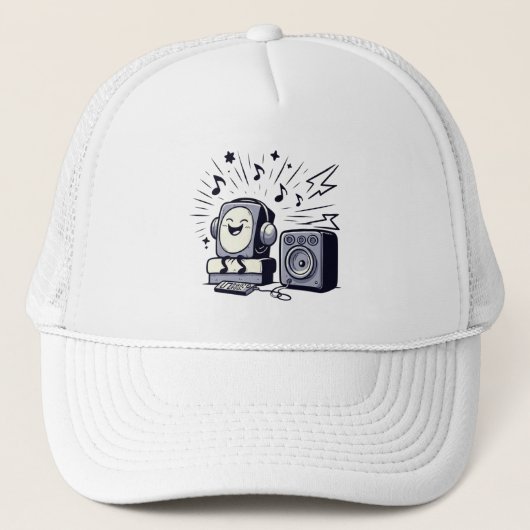 Cute Music Lover – Fun Cartoon Music Cap Trucker Pet (Voorkant)