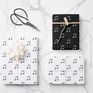 Cute Music Note Pattern Black and White Inpakpapier Vel