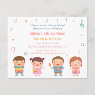 Cute Music Thmed Kids Birthday Party Invitations Kaart