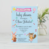 Cute Musical Animals Baby shower Invitation Kaart (Staand voorkant)