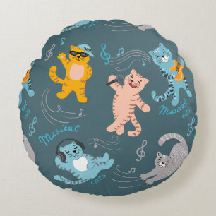 Cute Musical Cats Pattern Kinder Bedroom Rond Kussen