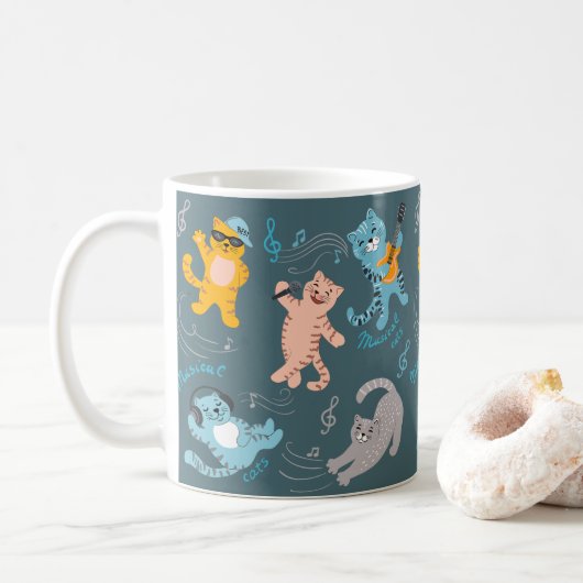 Cute Musical Chats Motifs Enfants Cuisine Mug (Avec donut)