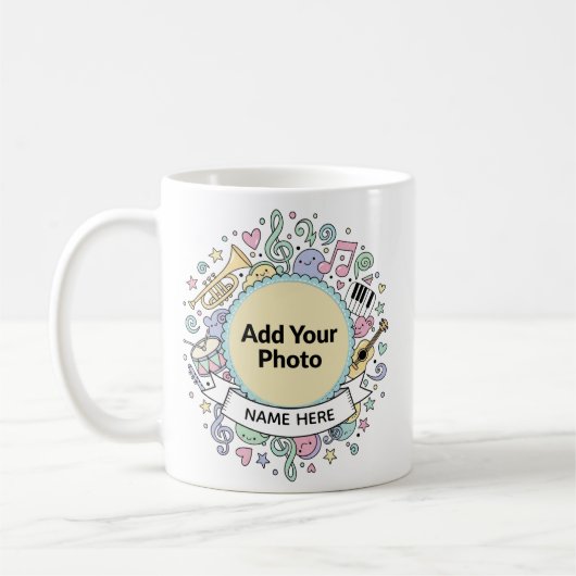 Cute Musical Doodles Kids Custom Photo  Name Mug (Gauche)