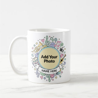 Cute Musical Doodles Kids Custom Photo  Name Mug Koffiemok