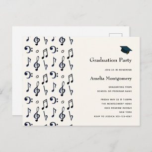 Cute Musical Notes Pattern Afstuderen Invitation Uitnodiging Briefkaart