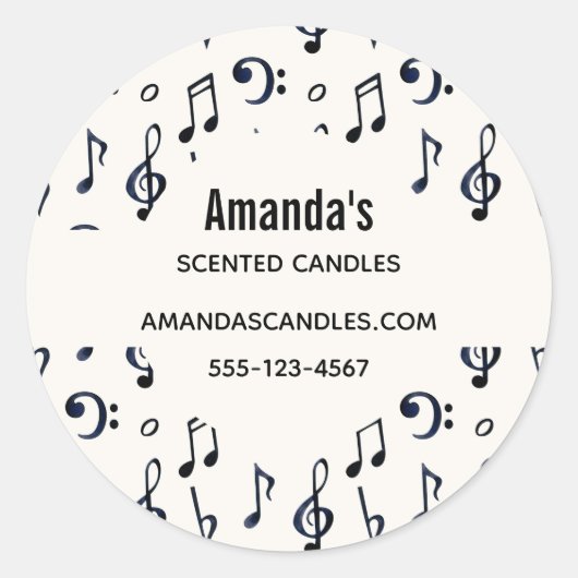 Cute Musical Notes Pattern Business Ronde Sticker (Voorkant)
