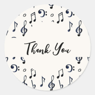 Cute Musical Notes Pattern Hartelijk dank Ronde Sticker