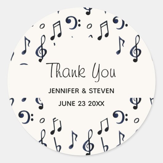 Cute Musical Notes Pattern Hartelijk dank Ronde Sticker (Voorkant)