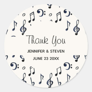 Cute Musical Notes Pattern Hartelijk dank Ronde Sticker
