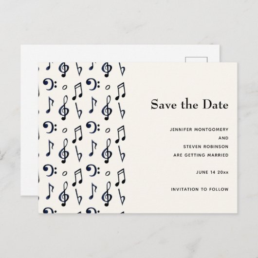Cute Musical Notes Pattern Save the Date Uitnodiging Briefkaart (Voorkant / Achterkant)