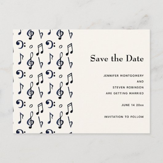 Cute Musical Notes Pattern Save the Date Uitnodiging Briefkaart (Voorkant)