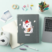Cute Musical White Cat met Mandolin Sticker (iPad Cover)