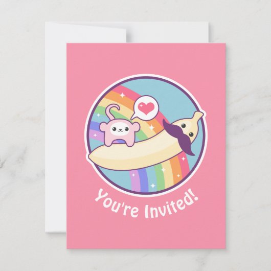 Cute Mustache Banana Invitations de fête d'anniver (Devant)