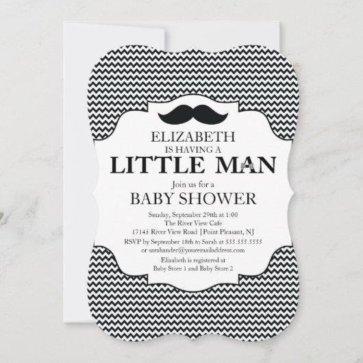Cute Mustache Bash Boys Baby shower Chevron Kaart (Voorkant)