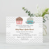 Cute Mustache & Bow Cupcake Gender onthullen Invit Kaart (Staand voorkant)