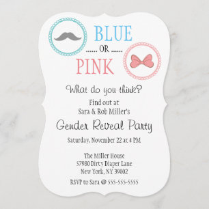 Cute Mustache & Bow Gender onthullen Invite Kaart