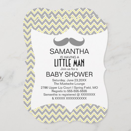 Cute Mustache Boys Baby shower Custom Invite Kaart (Voorkant / Achterkant)